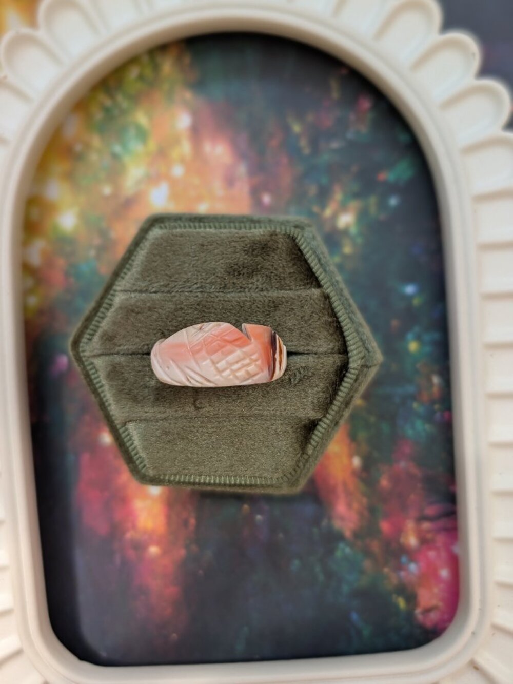 Vintage Tourist Souvenir Fish Carved Shell Ring, Size 8